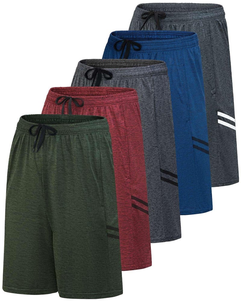 REALESSENTIALS Real Essentials Menâ€™s 5 Pack: 9" Dry-Fit Shorts â€“ Athletic Gym, Workout, Basketball, Running, Casual Lounge Active Pockets, Set 8, M - Image 1